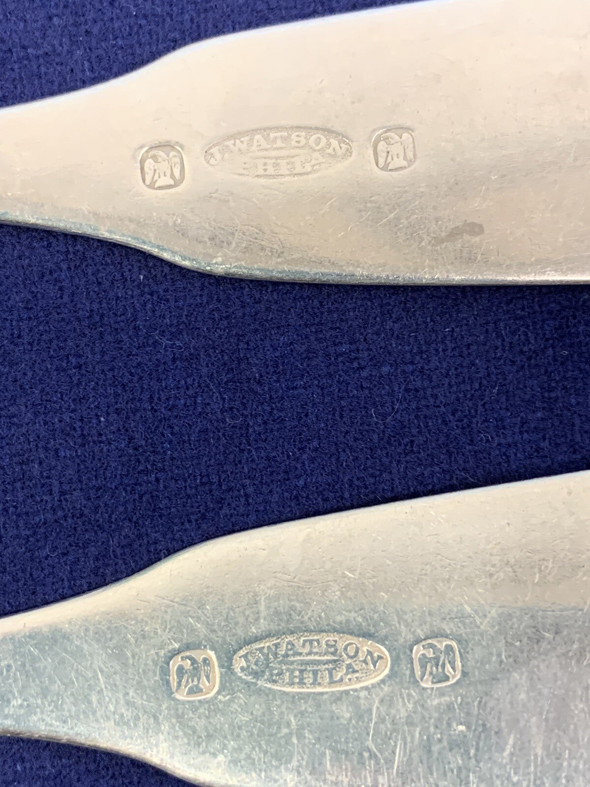 Coin Silver by James Watson from Philadelphia Pair Large 8" Serving Spoons 1820