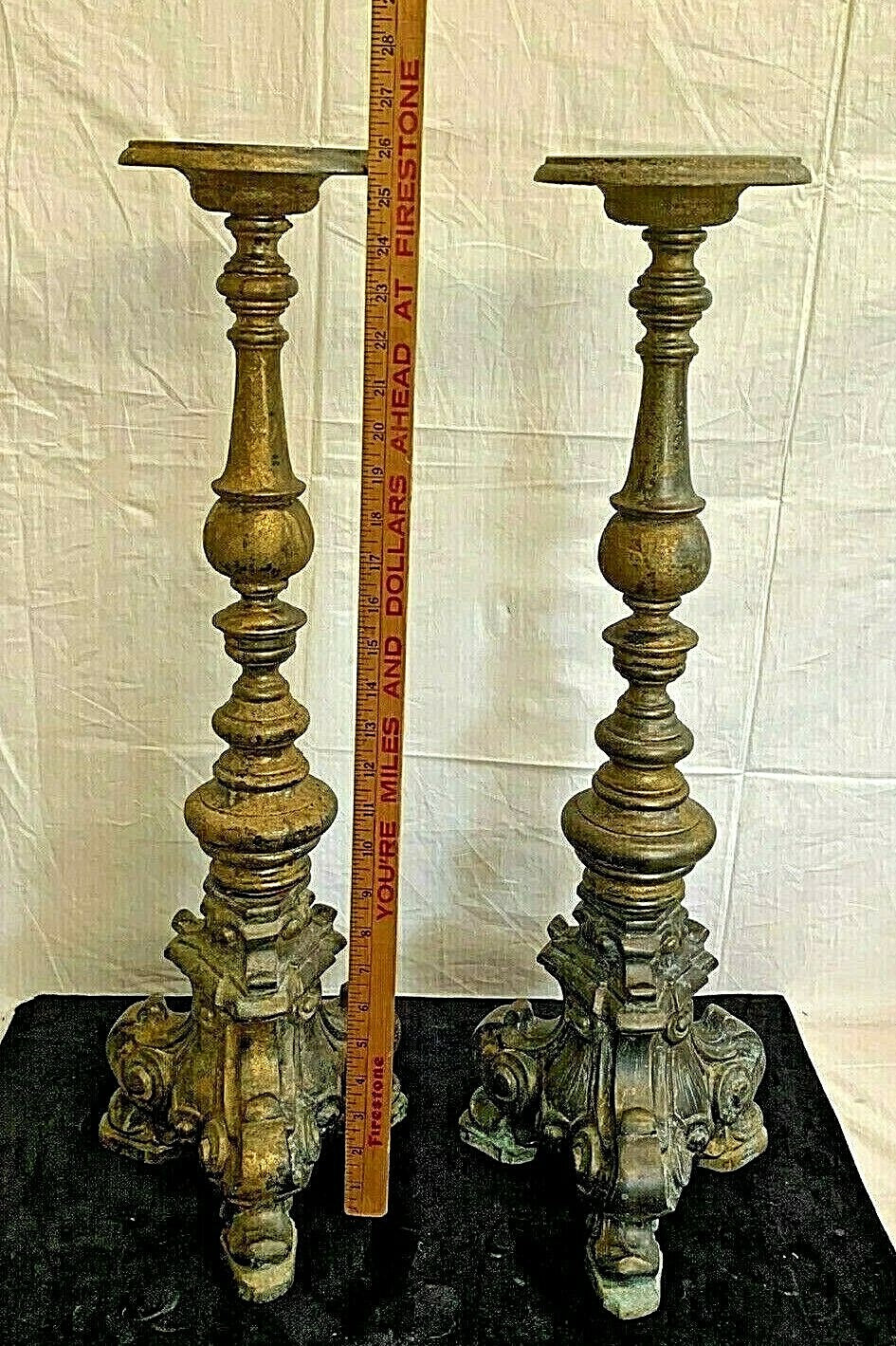 Vtg Brass Bronze Large H 26"Candlesticks Decorative Altar Sticks 12 lbs each