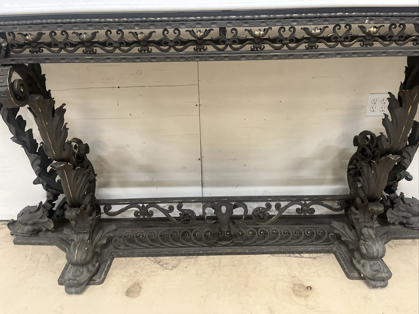 ANTIQUE ITALIAN VENETIAN WROUGHT IRON CONSOLE SIDEBOARD W/ WHITE QUARTZ TOP 105”