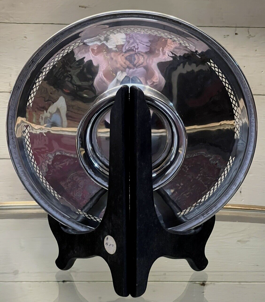 International Sterling  Silver 8 1/2" Cake Plate monograms H4-16 245 grams