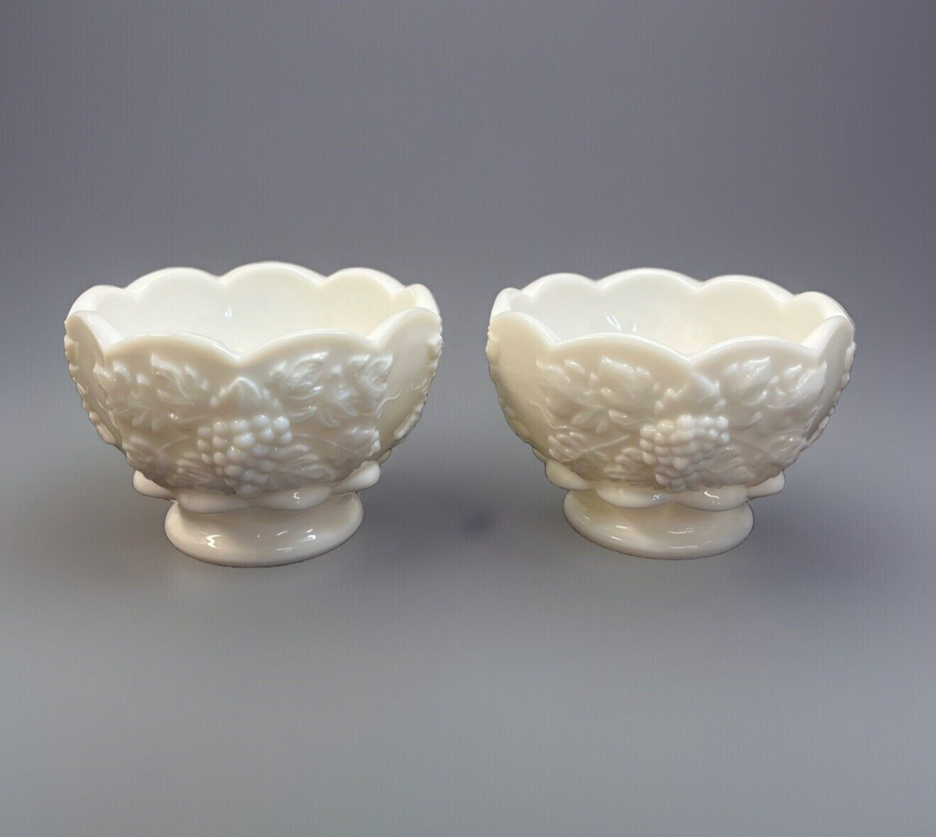Set of 2 Westmoreland Paneled Grape Oyster Fruit Cocktail Bowls Milk Glass 2.75"