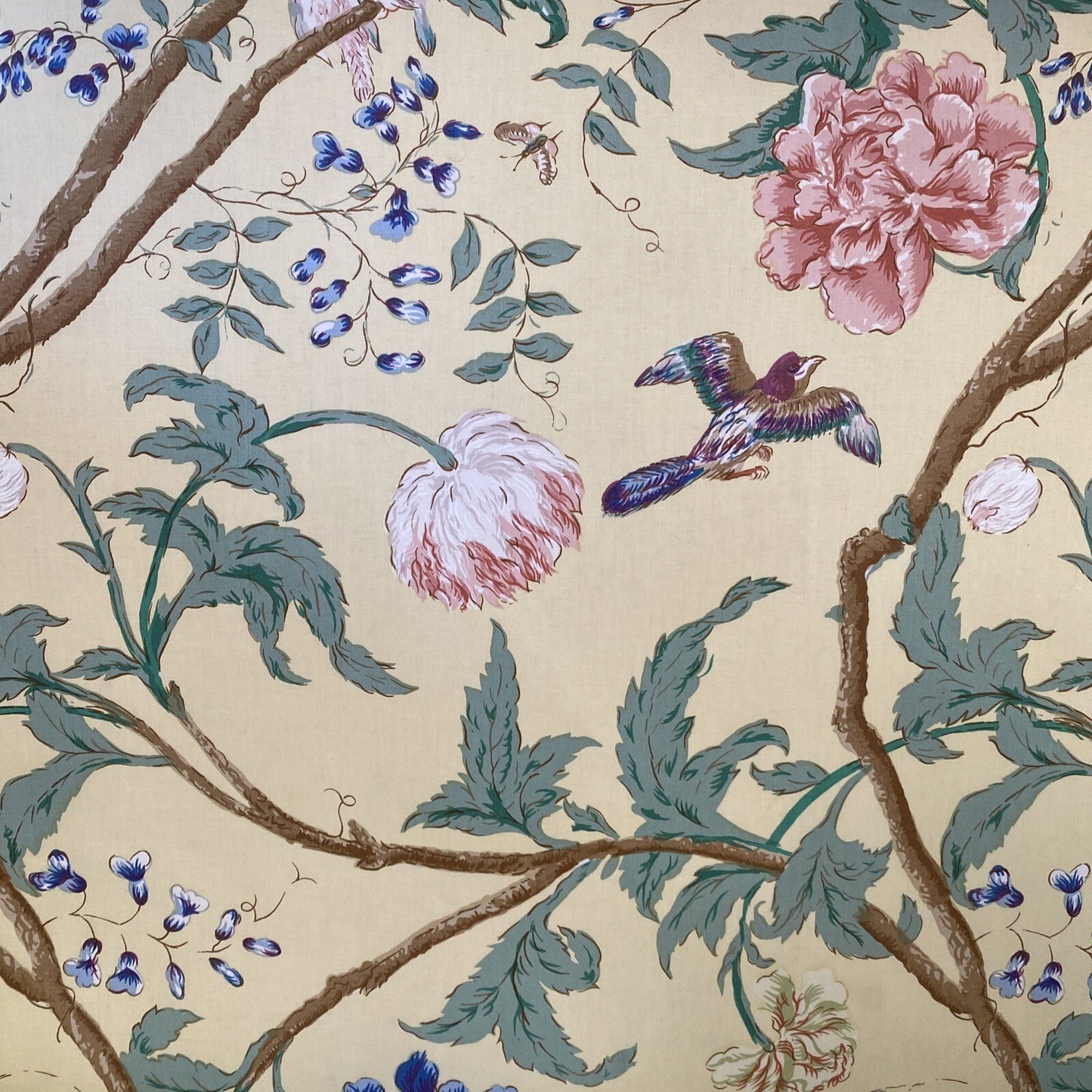 Antique Yellow Floral Queen Anne Mahogany Sofa Couch Settee Loveseat