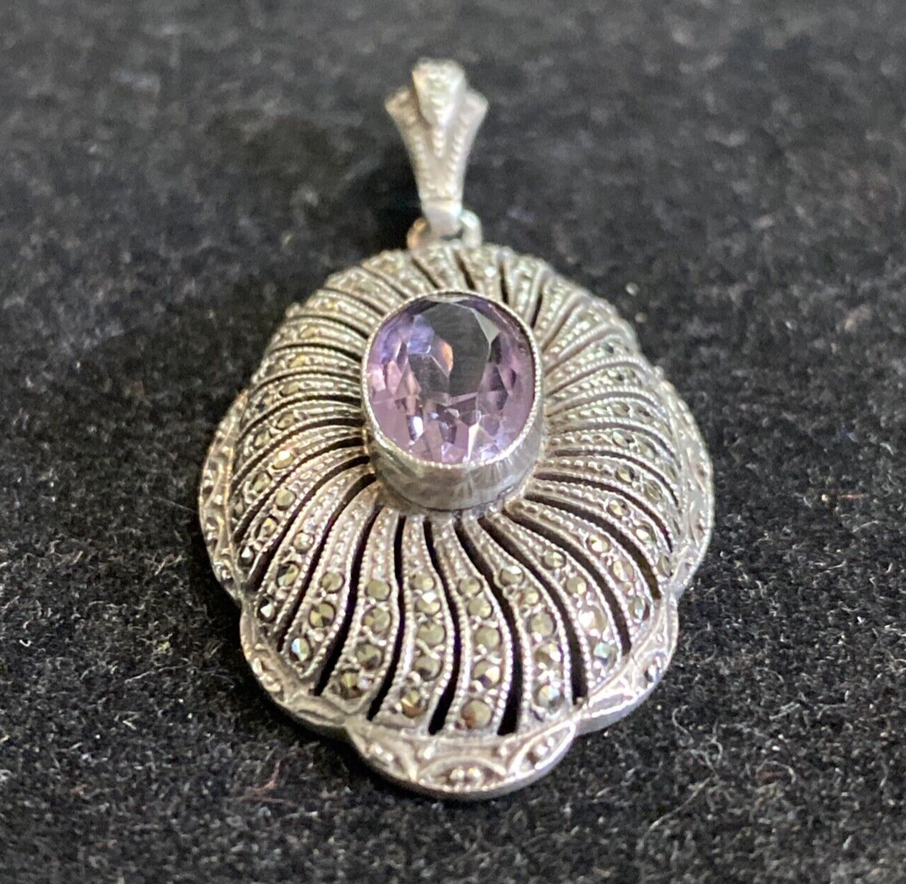 Victorian Sterling Silver & Amethyst Pendant 19th. Century 5.1g JM3