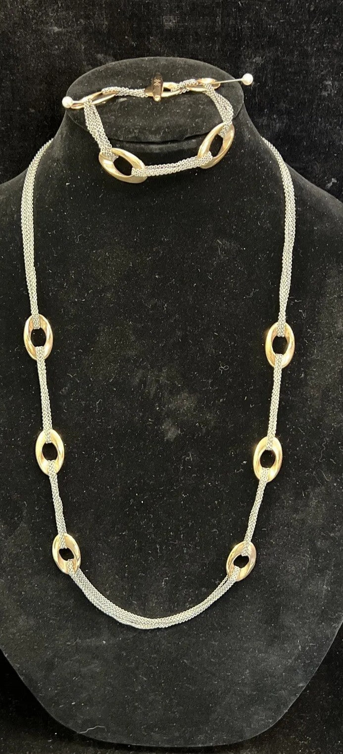 Skagen Ladies Mila Gold and Stainless Necklace and Bracelet Denmark Orig Box