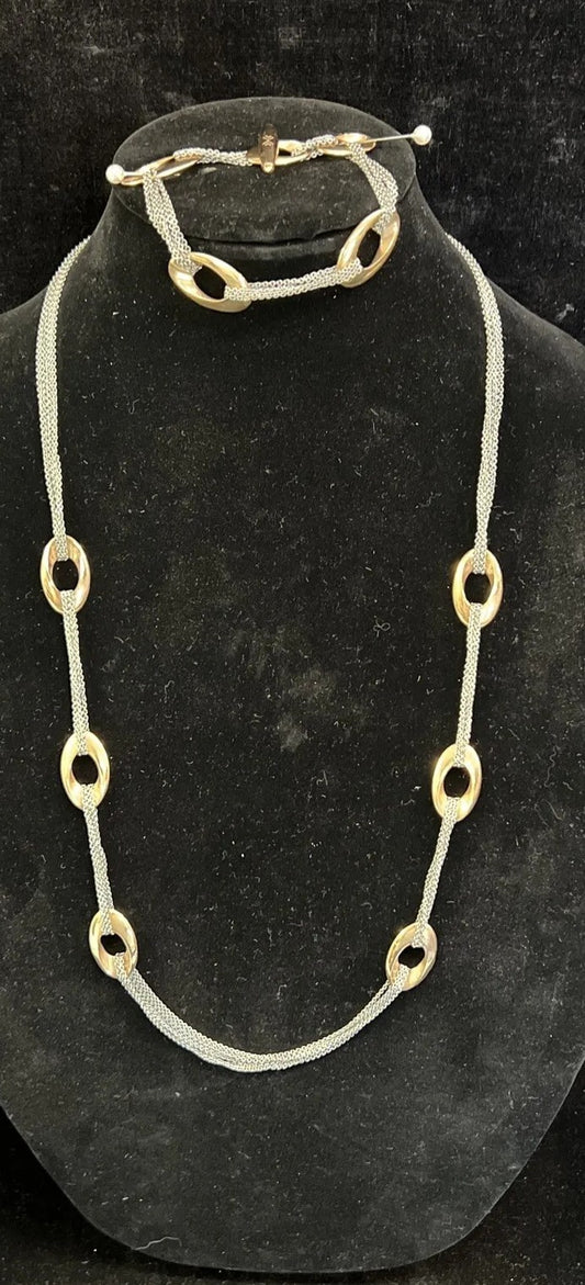 Skagen Ladies Mila Gold and Stainless Necklace and Bracelet Denmark Orig Box