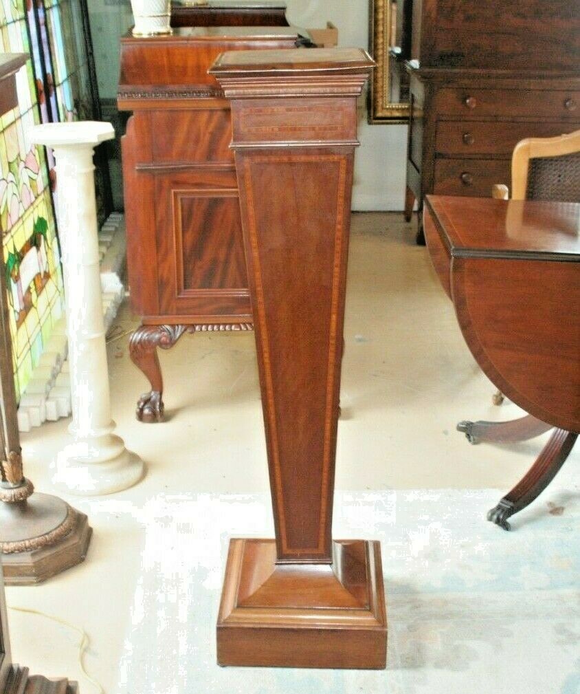 Antique Walnut French Pedestal Display Inlaid H 47" x 13.5" Square Top
