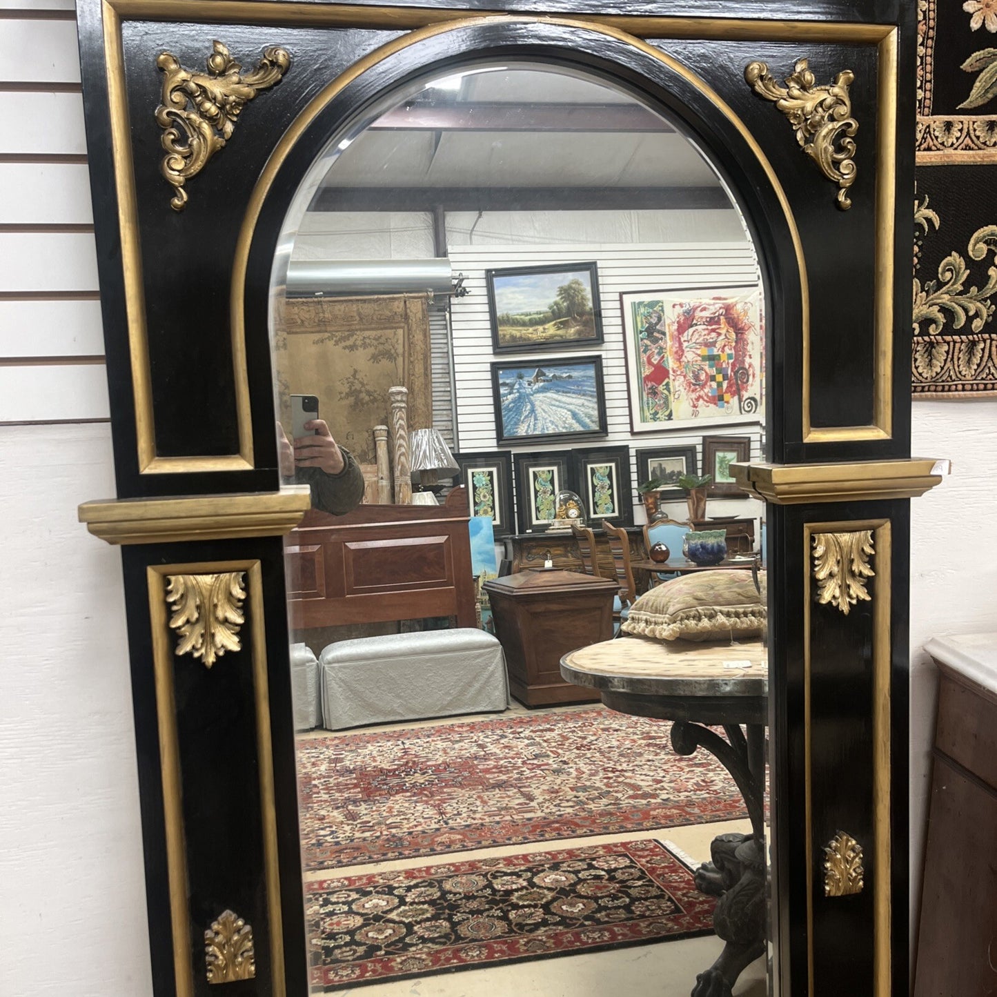 Tall Black & Gold Napoleon III Style Pier Mirror 79.5” Tall FS9
