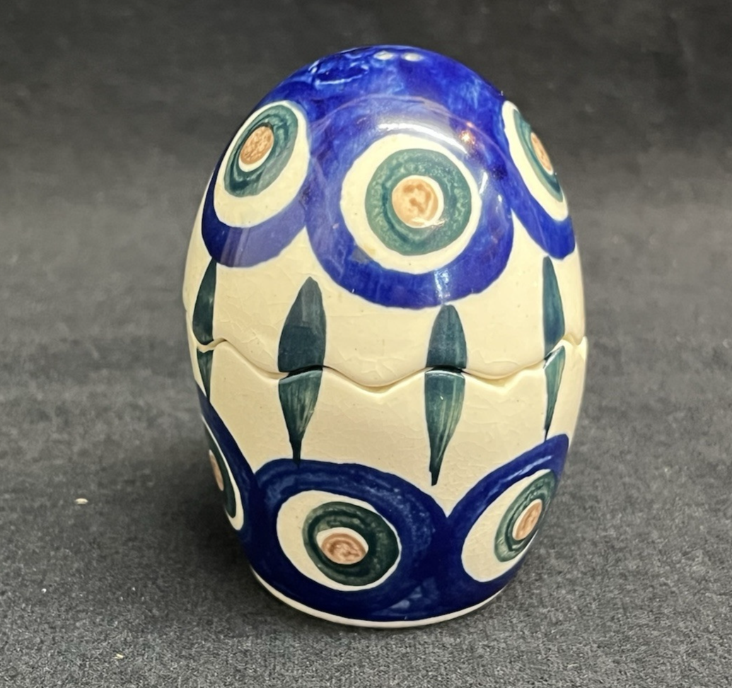 Boleslawiec Polish Pottery Stackable Salt & Pepper Shakers, Peacock Pattern 3 in