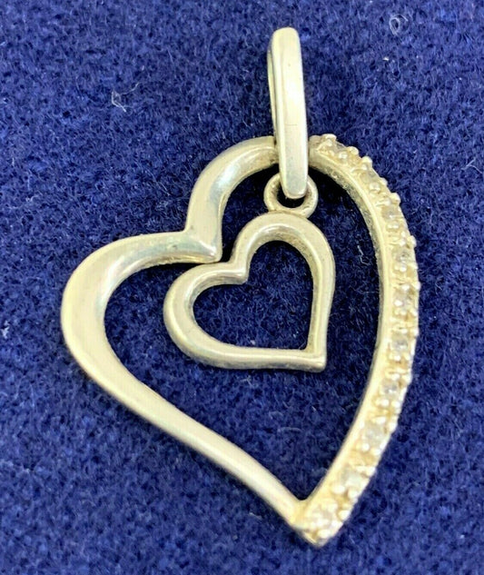 925 Sterling Silver C Z Double Open Heart Design Slide Pendant
