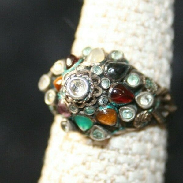 Vtg 1940's 14k Yellow gold Multi-Stone Dome Temple Cocktail Ring 4.3 g SZ 6.5