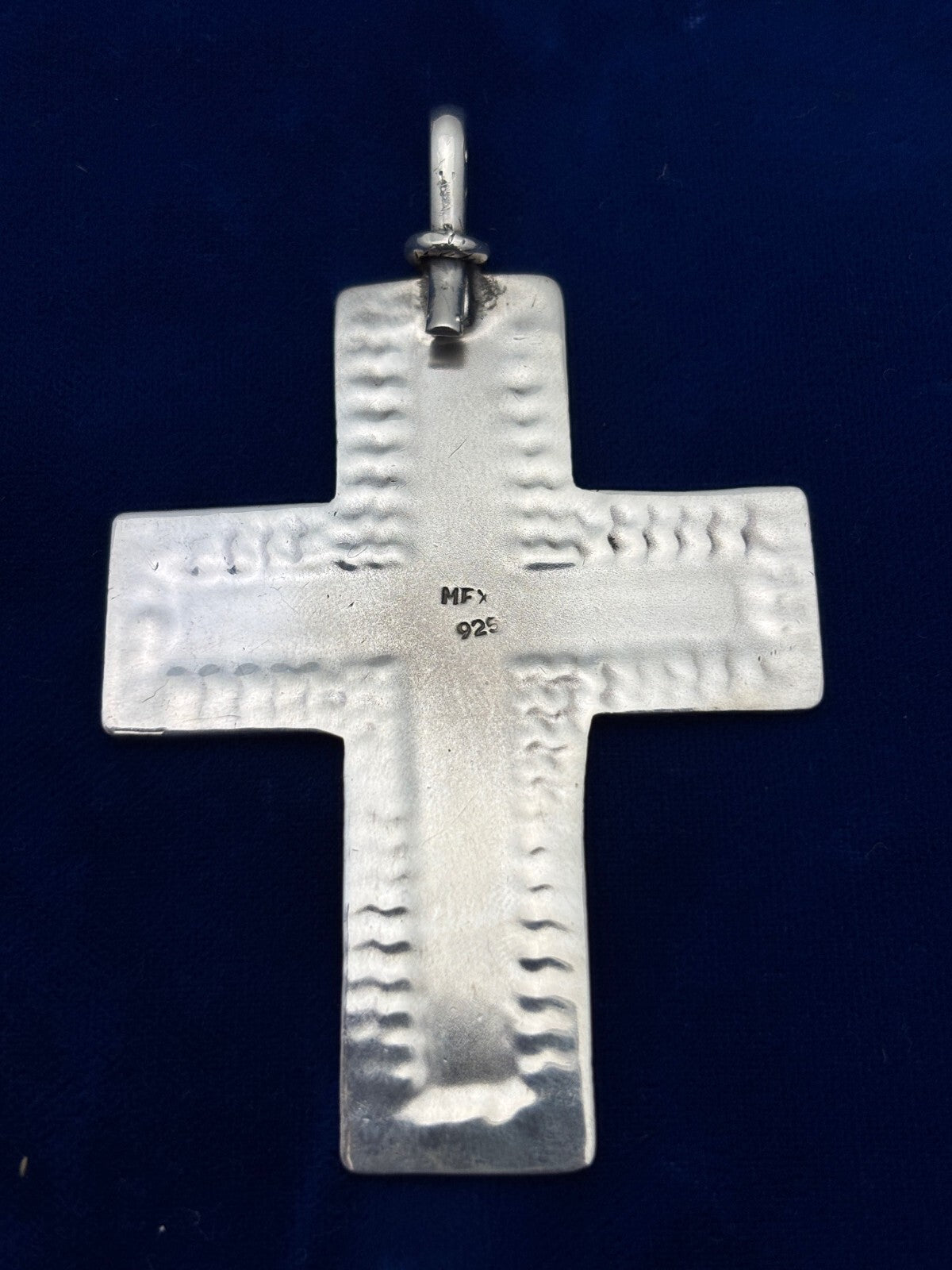 925 Sterling Silver Cross Pendant with Chevron Pattern 3"