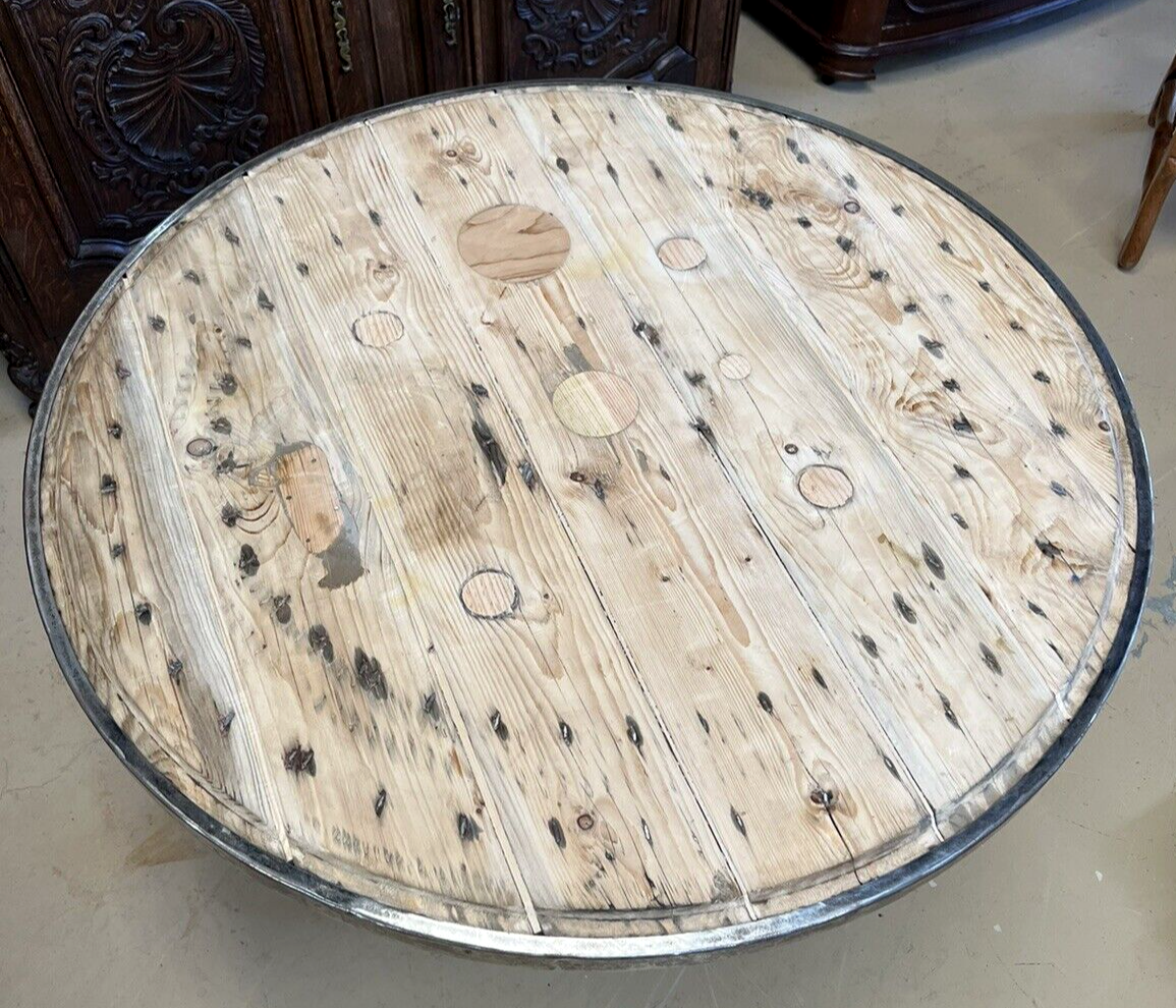 French gueridon table with planked top with stainless edge