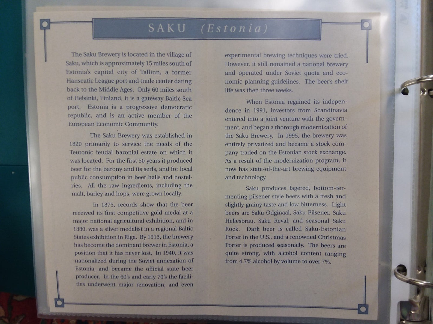 SAKU  Gold Rimmed Pilsner Beer Glass with certificate 7.25''