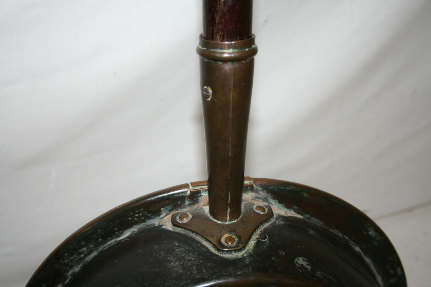 Antique French Copper Bed Warmer Handmade 200 years ago Etched Lid 41" Handle