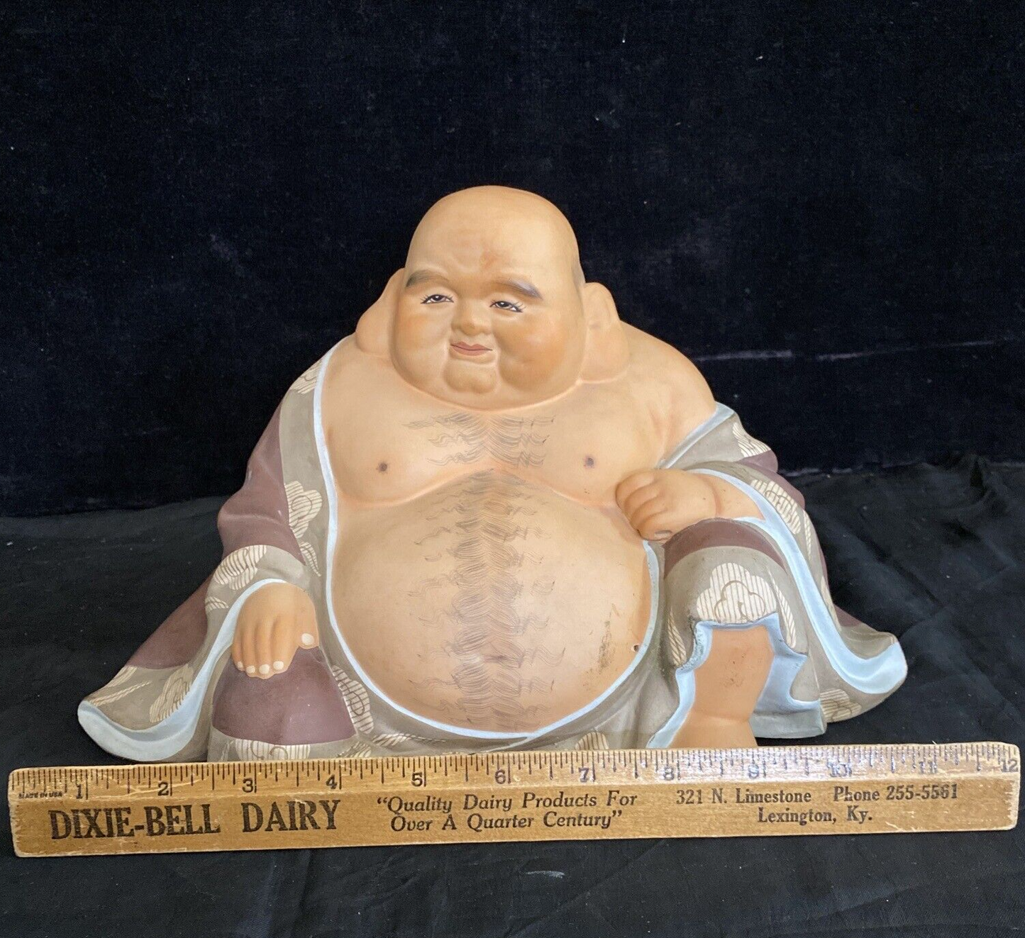 VTG Hakata Mimasu Doll Japan Large 12" Hand Painted Clay Buddha