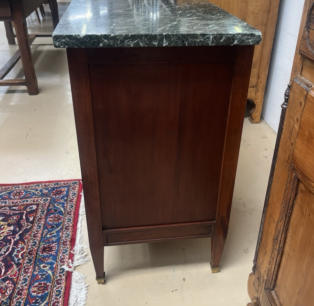 FRENCH LOUIS XVI STYLE MARBLE-TOP MAHOGANY COMMODE CHEST OF DRAWERS 36"Hx 39"W