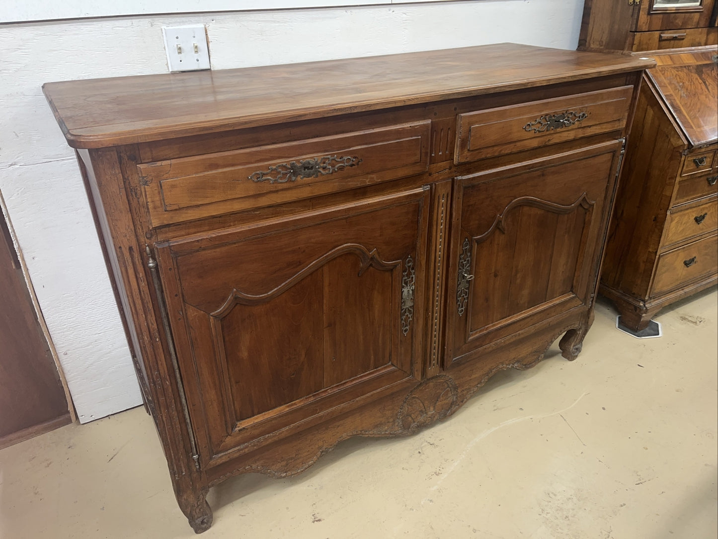Antique French Provincial Louis XV Carved Cherry Sideboard Chest Cabinet Server