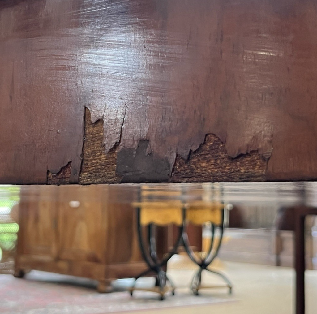 66" LARGE ROUND EMPIRE STYLE FIGURED BURL WALNUT CENTER ENTRYWAY TABLE