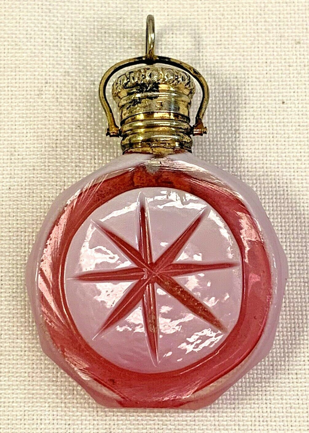 Antique 1880 Miniature French Cranberry Chatelaine Perfume Scent Bottle Sterling