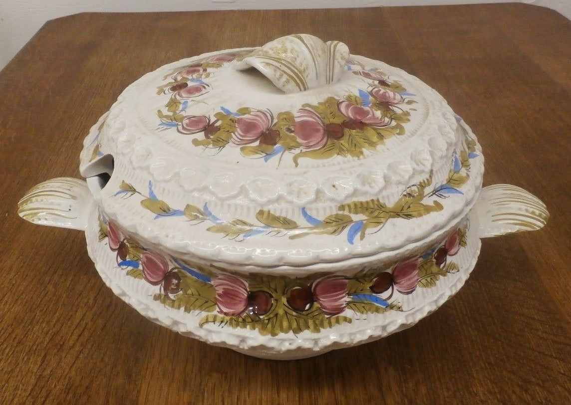 Italian Capodimonte 16" Tureen & Lid Hand Painted  Centerpiece