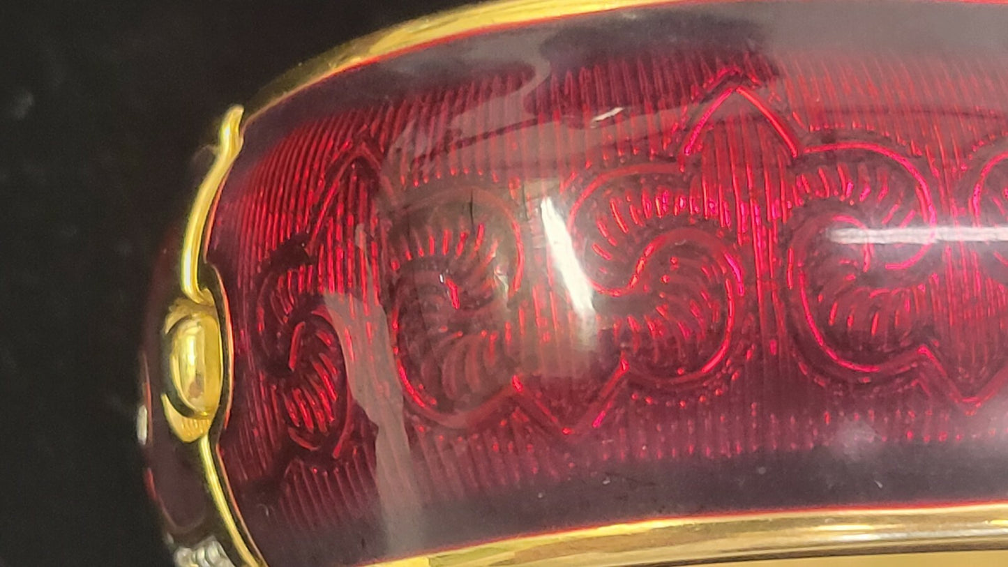 Swarovski Red Enamel Crystal Fleur De Lys Hinged Bracelet 1980s Guilloche $795