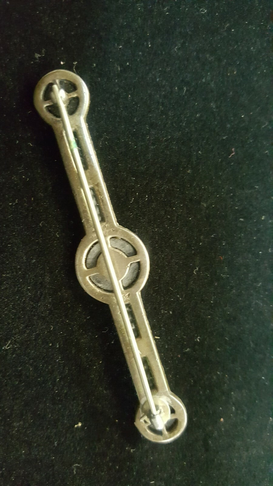 Rare Art Deco Onyx, Diamanté & Sterling Bar Brooch by Fishel, Nessler 1920's