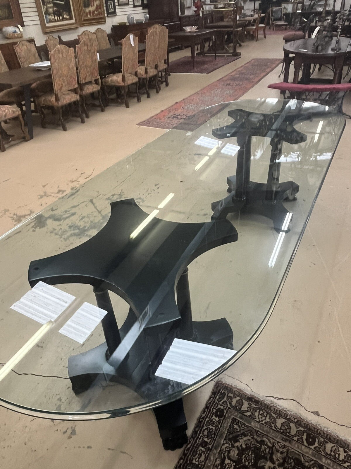 120" Glass Top Baker Furniture Co Black Lacquered Double Pedestal Table Paw FS3