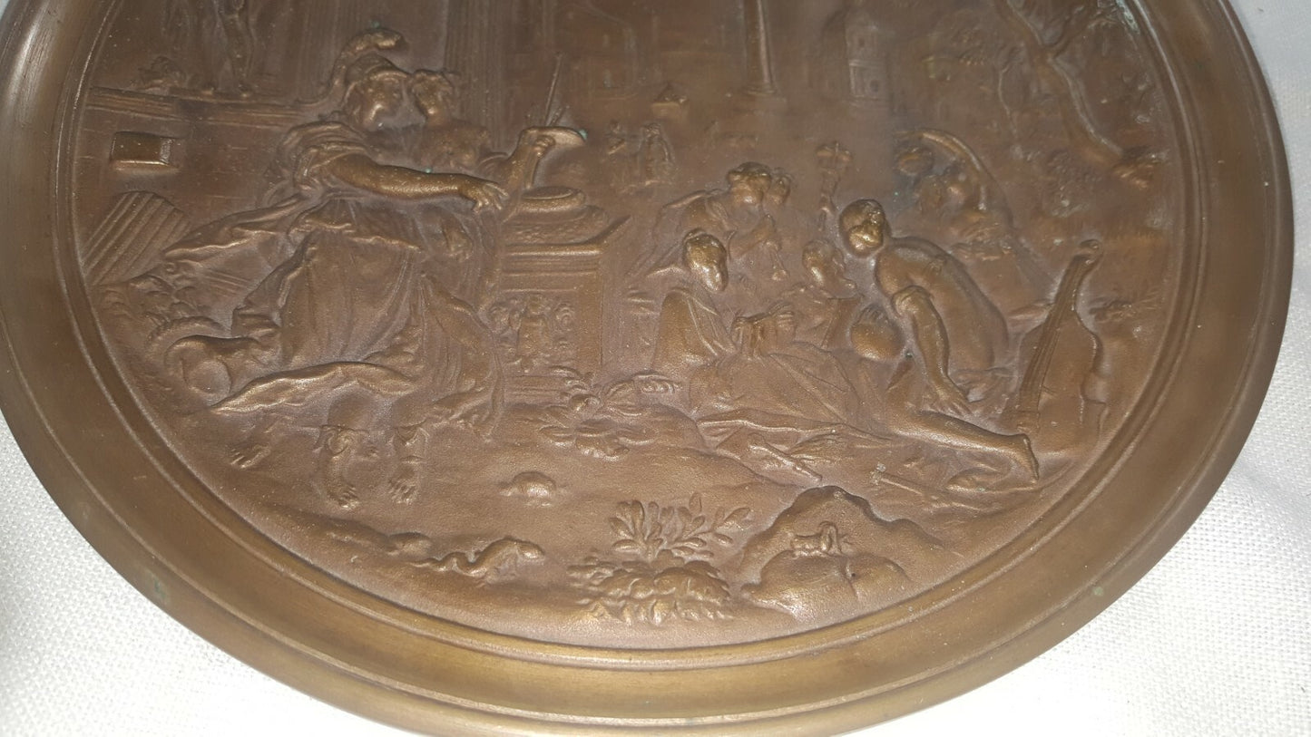 10" Solid Cast Bronze Plaque Plate Charger Roman Greek c 1800's 4.5 lbs