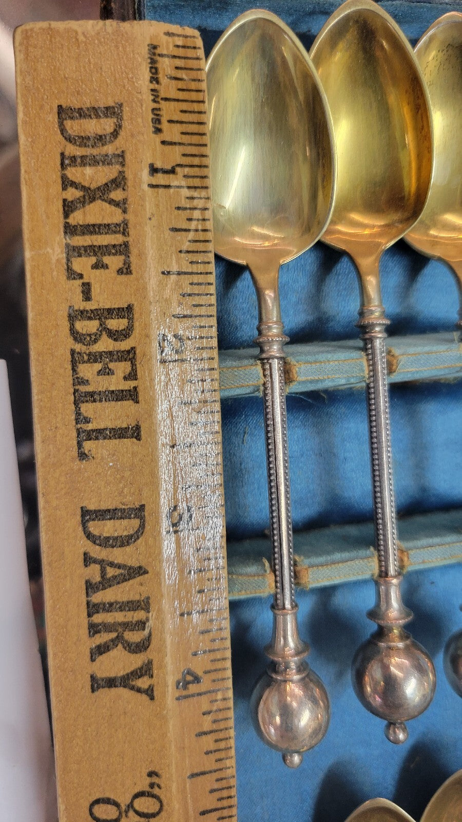 Ball End Demitasse Gilt spoons George Sharp Sterling Silver 1866 Tiffany