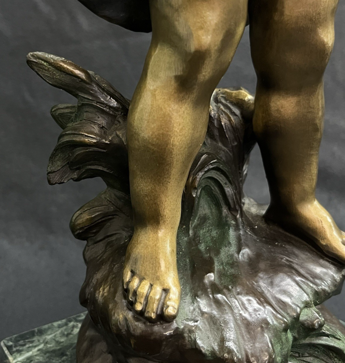 Vintage Auguste Moreau Bronze Sculpture on Marble Base Child w/ Goose Copr. 1906