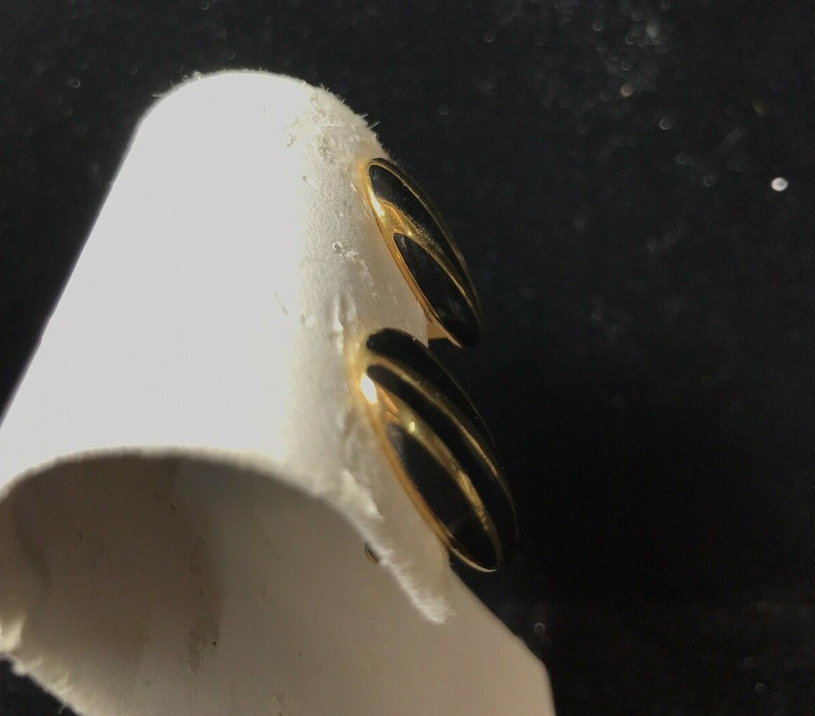 ELEGANT SIGNED MONET GOLD-TONE BLACK ENAMEL Oval  CLIP EARRINGS Art Deco