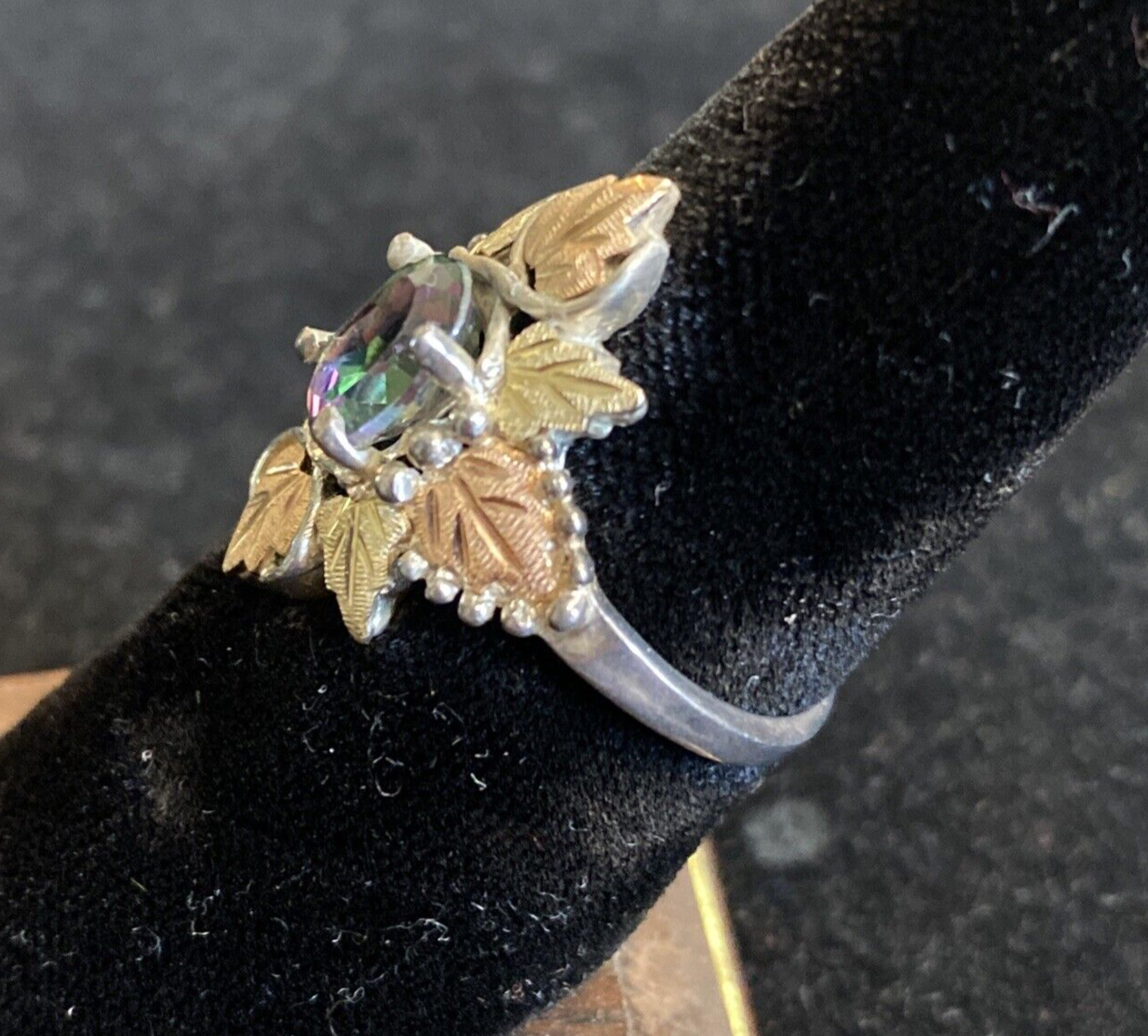 Sterling Silver 925  & Rose Gold Mystic Topaz Stone Leaf Ring Sz6.75 JM13