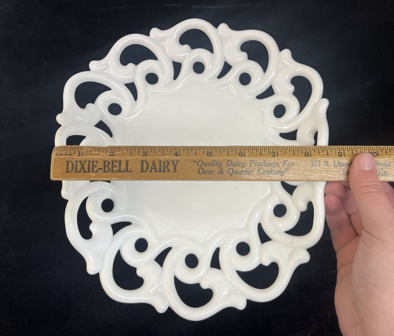 Fostoria Monroe Milk Glass Pedestal Lace Oblong Fruit / Banana Bowl