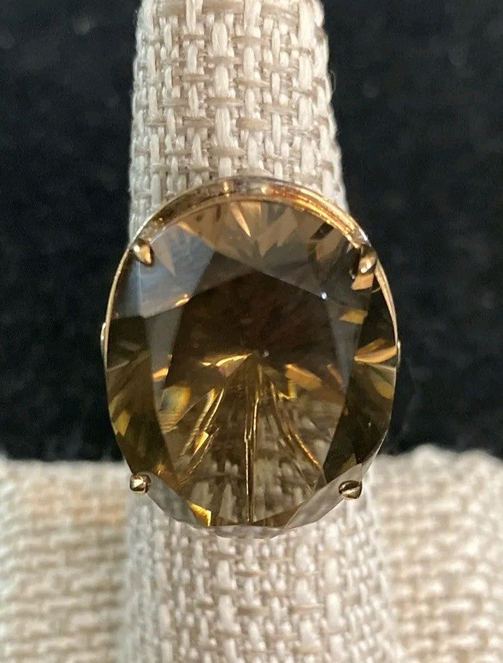 1960's 14K Yellow Gold Large Smoky Topaz Ring Size 6 9.4g