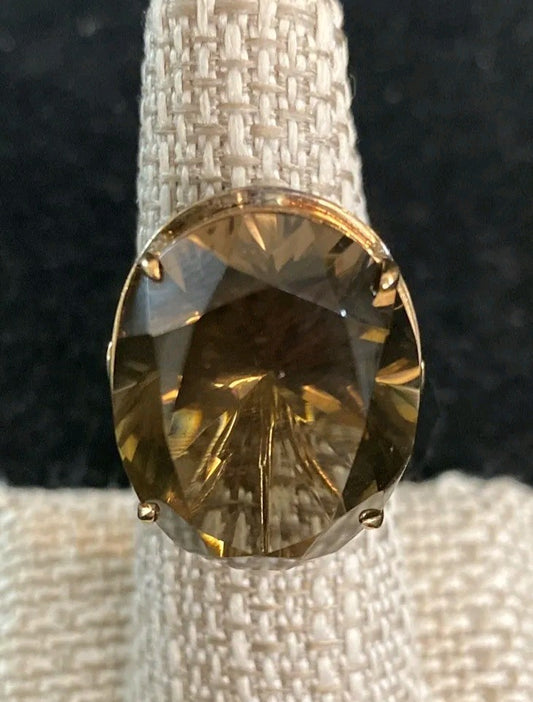 1960's 14K Yellow Gold Large Smoky Topaz Ring Size 6 9.4g