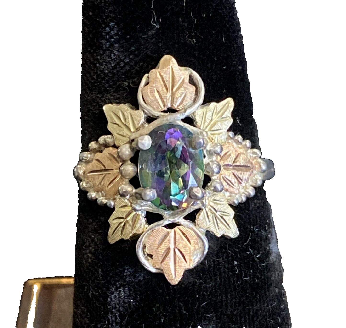 Sterling Silver 925  & Rose Gold Mystic Topaz Stone Leaf Ring Sz6.75 JM13