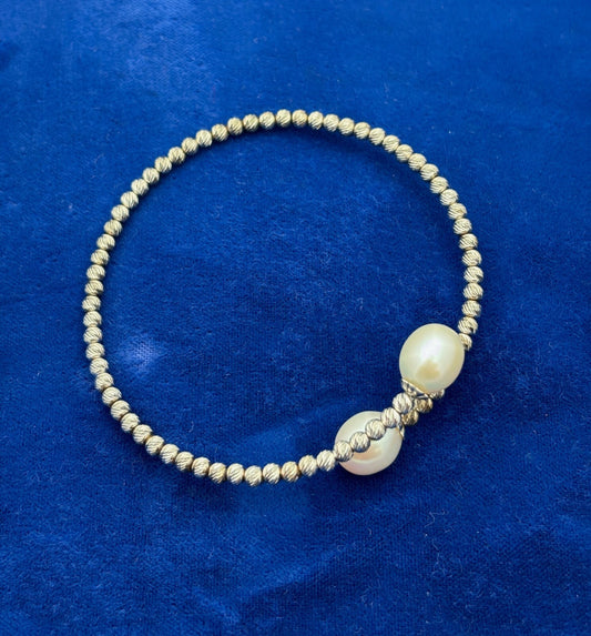 Pearls Sterling Silver Bangle Bracelet Marked 925