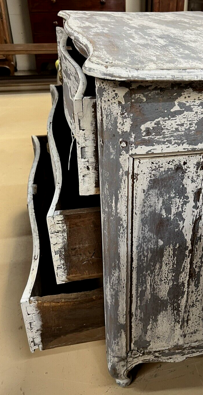 Antique French Painted Louis XV Provincial Serpentine Chest of Drawers Commode