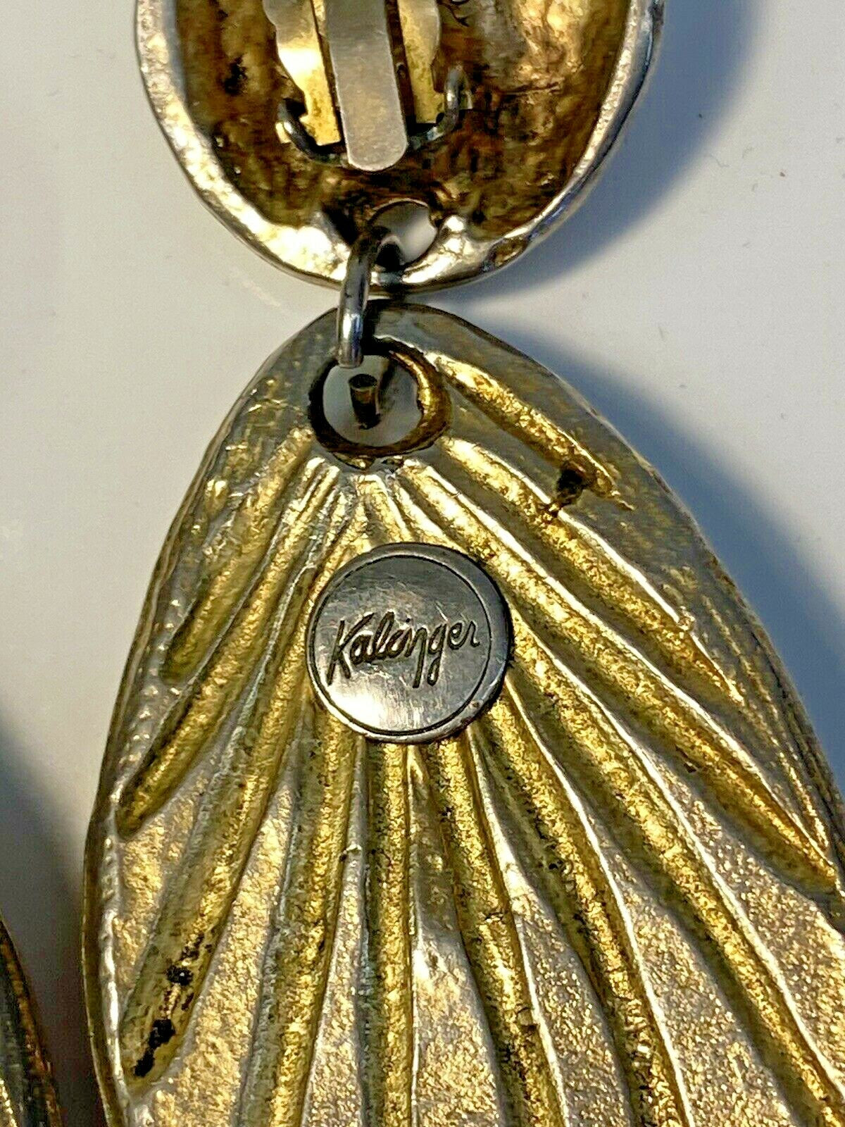 KALINGER PARIS Massive Vtg. French Clip Runway Earrings Gold w Rose & Peach Cabs