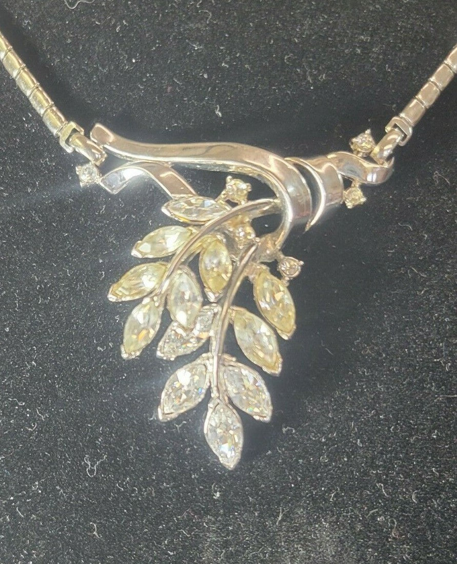 1951 TRIFARI "Spring Fantasy" Necklace 15" Choker Silver w Clear Rhinestones