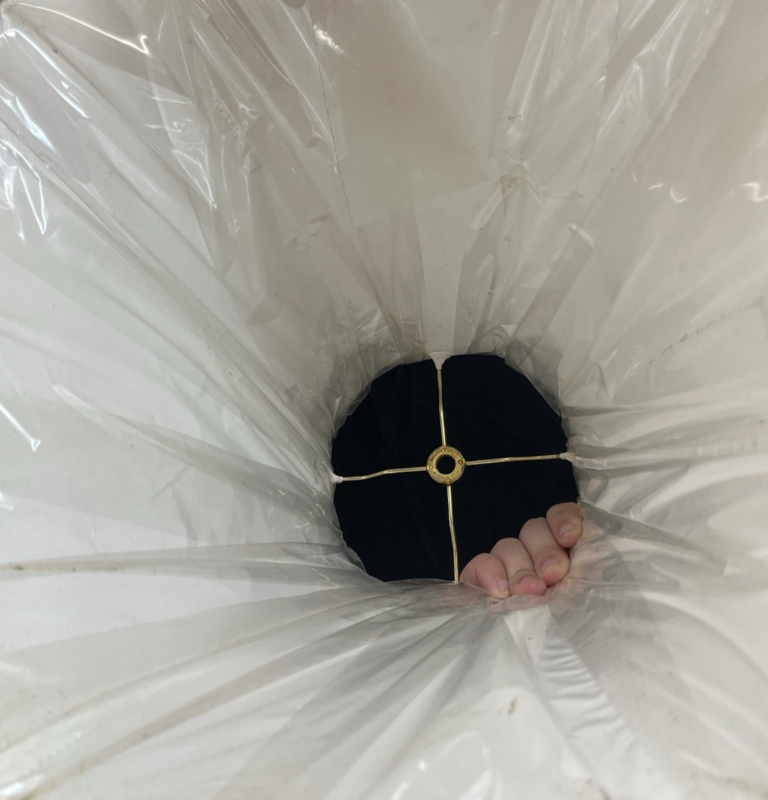 Vintage Capodimonte Porcelain Pierced Black & Gold Floral Lamp w/ Shade 26"