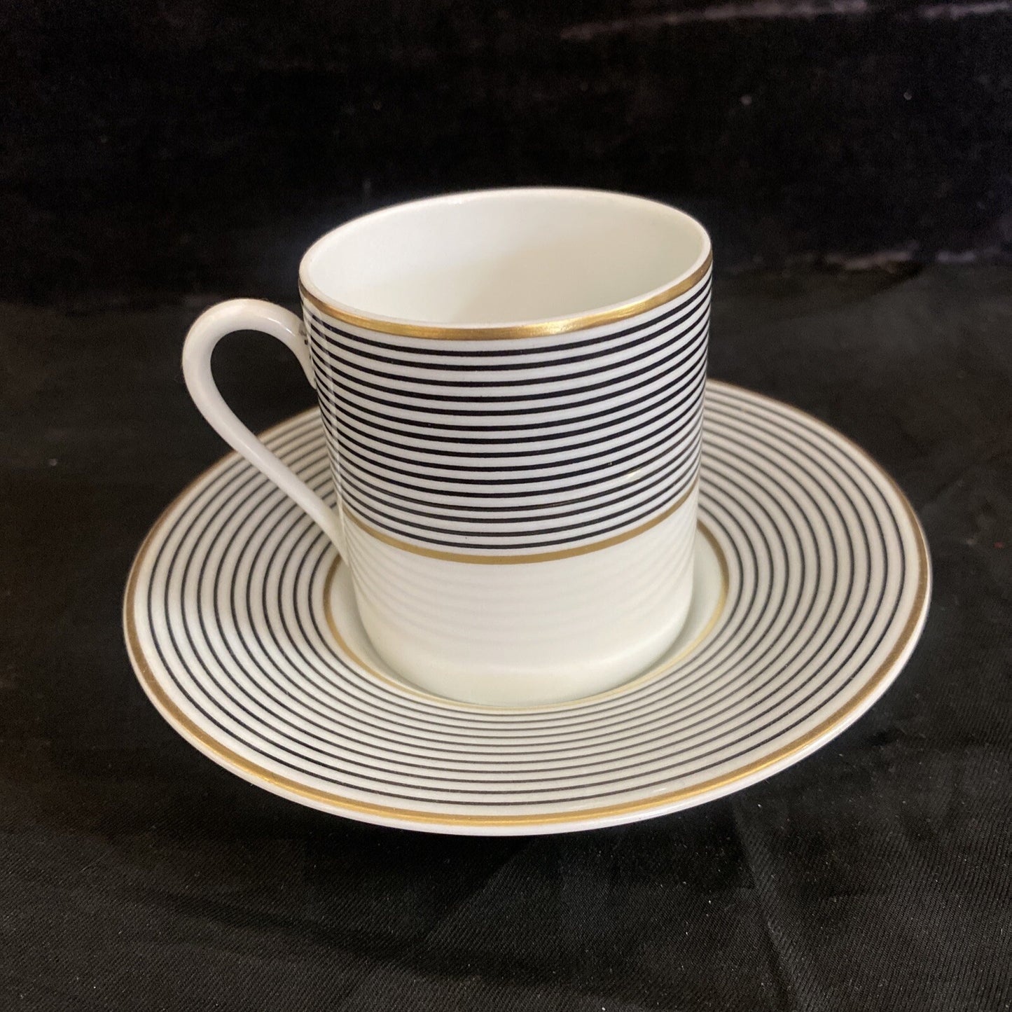 Raynaud Ceralene Crinoline Black Cup & Saucer Set Limoges France 1990 BH235F