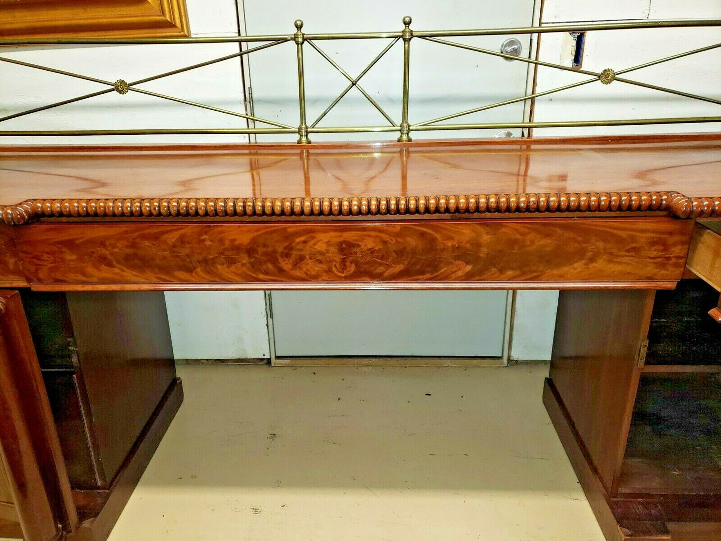 Antique English Mahogany Empire Server Buffet Sideboard Wine Cellarette 103"