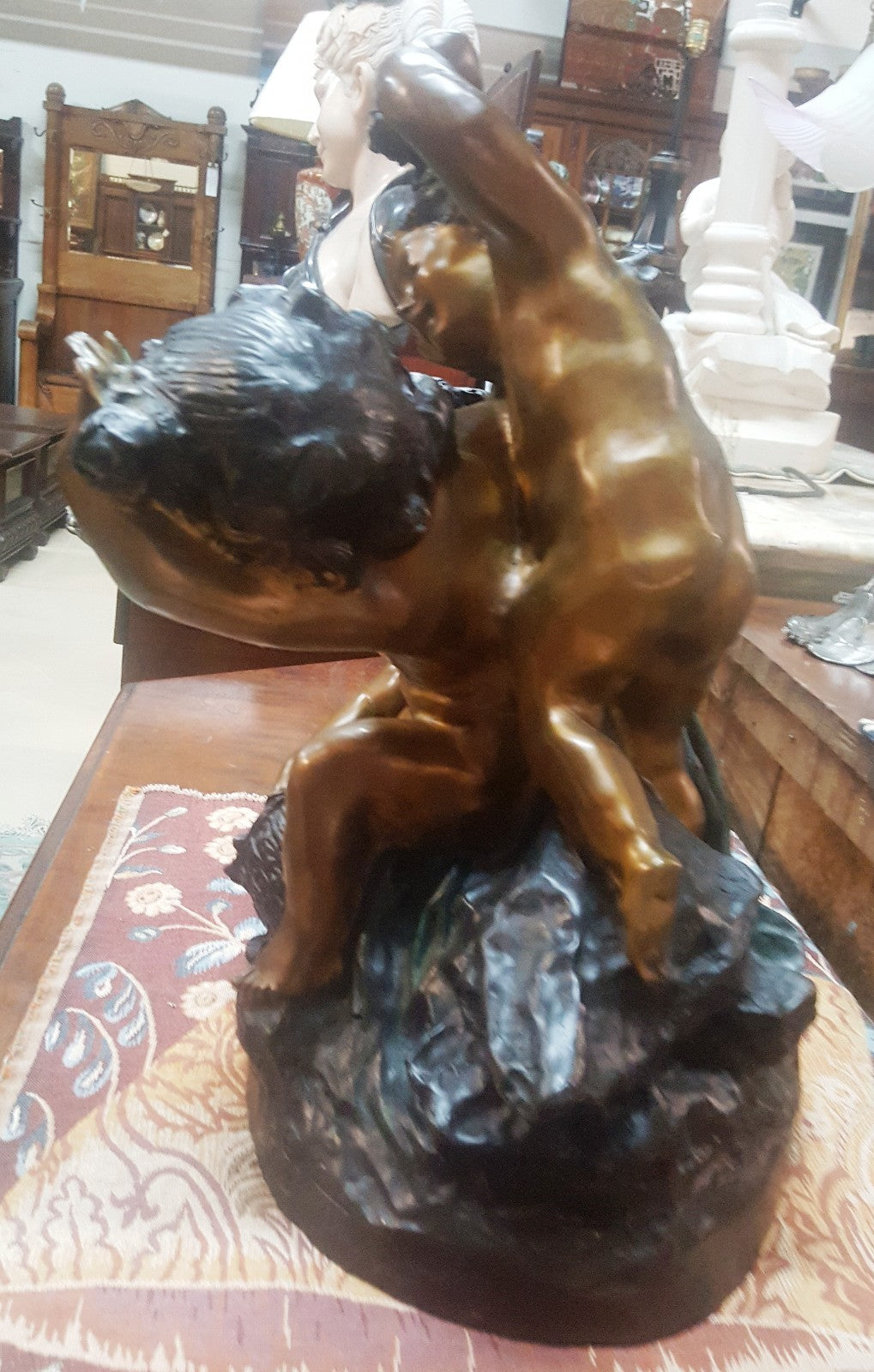 Bronze Tabletop Statue of 3 Children Playing H 18" x W 15" Elegant Centerpiece