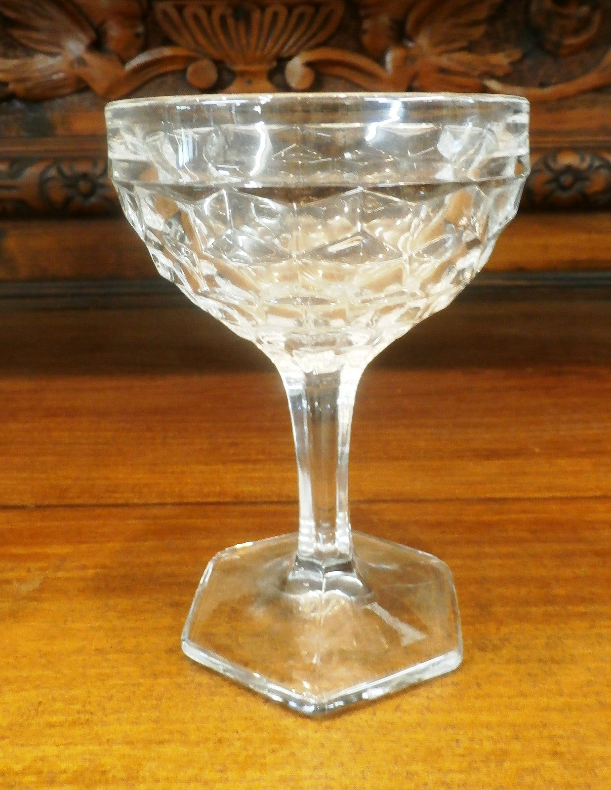 Set of 4 Fostoria American Crystal Champagne Sherbet  4.5 oz Glasses Hex Ft