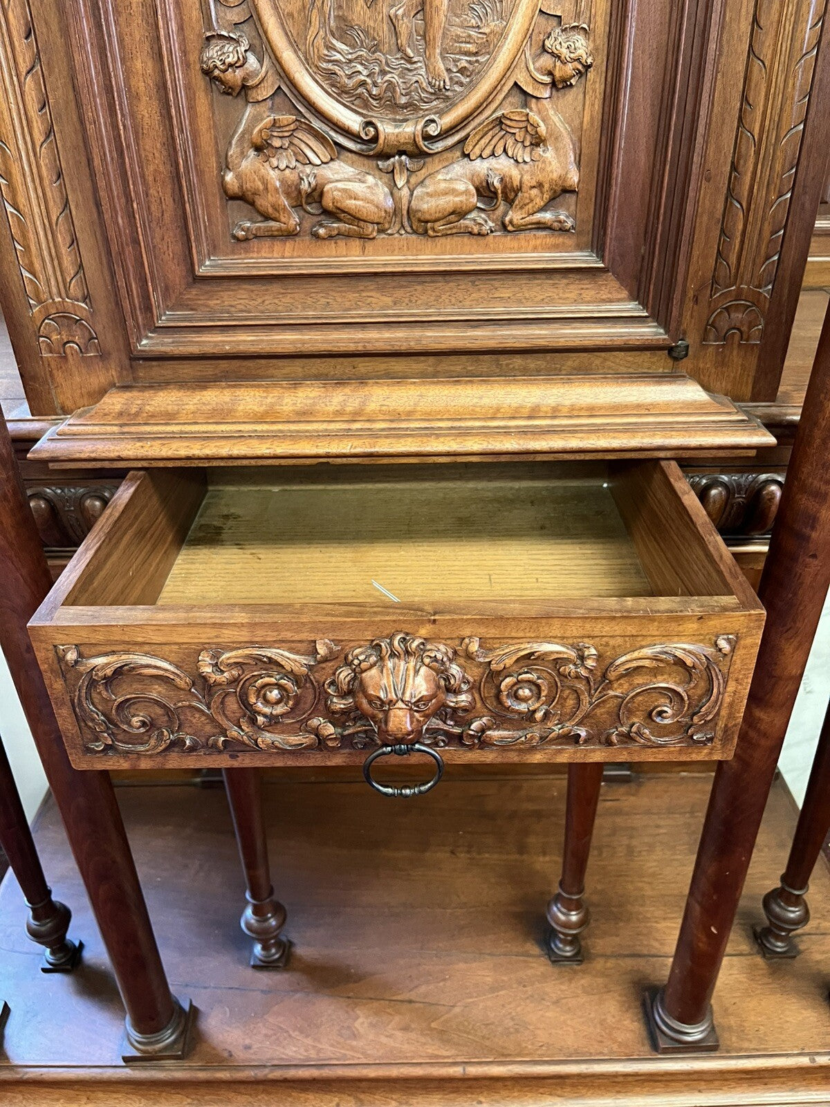 ANTIQUE FRENCH WALNUT WINE OR LIQUOR CABINET 58"H x46"W CREDENCE CHEST