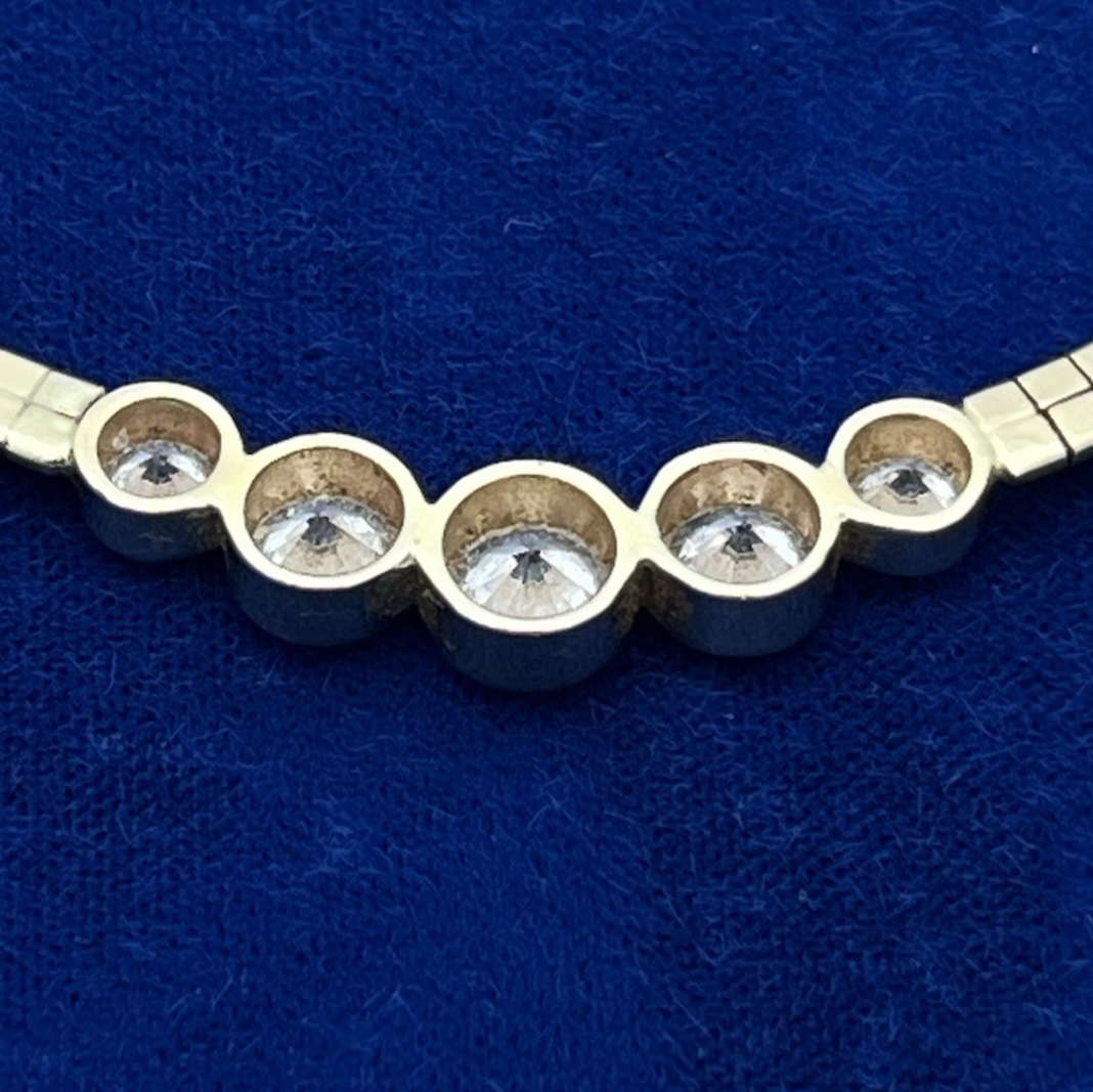 14K Yellow Gold 19.6 g 5 CZ Stones Omega Collar Necklace 15.5"