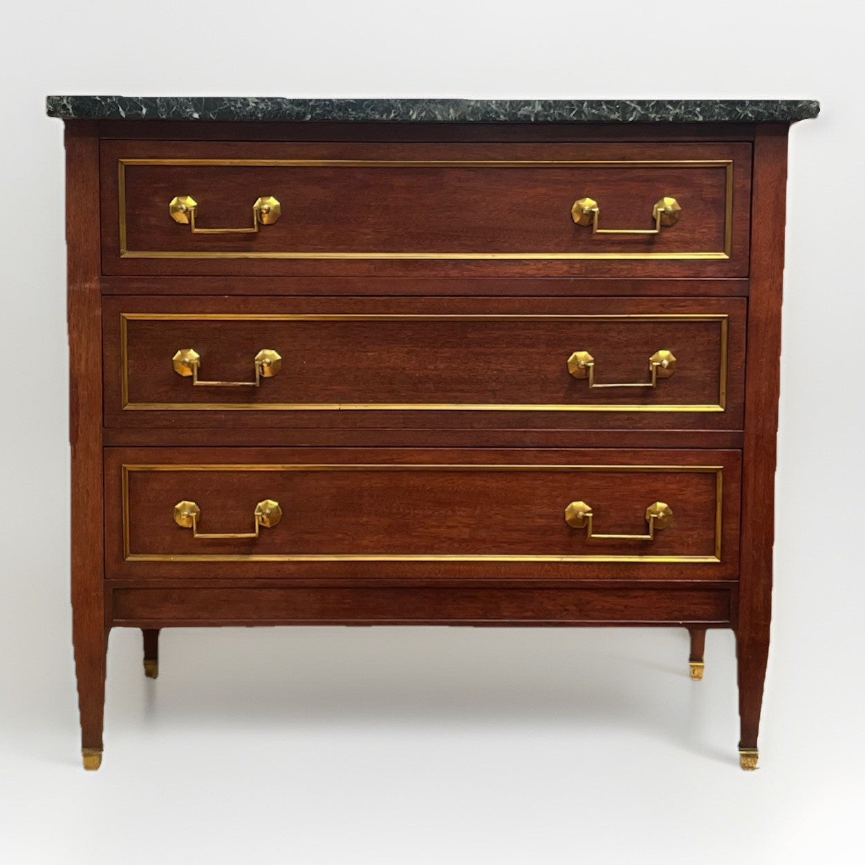 FRENCH LOUIS XVI STYLE MARBLE-TOP MAHOGANY COMMODE CHEST OF DRAWERS 36"Hx 39"W