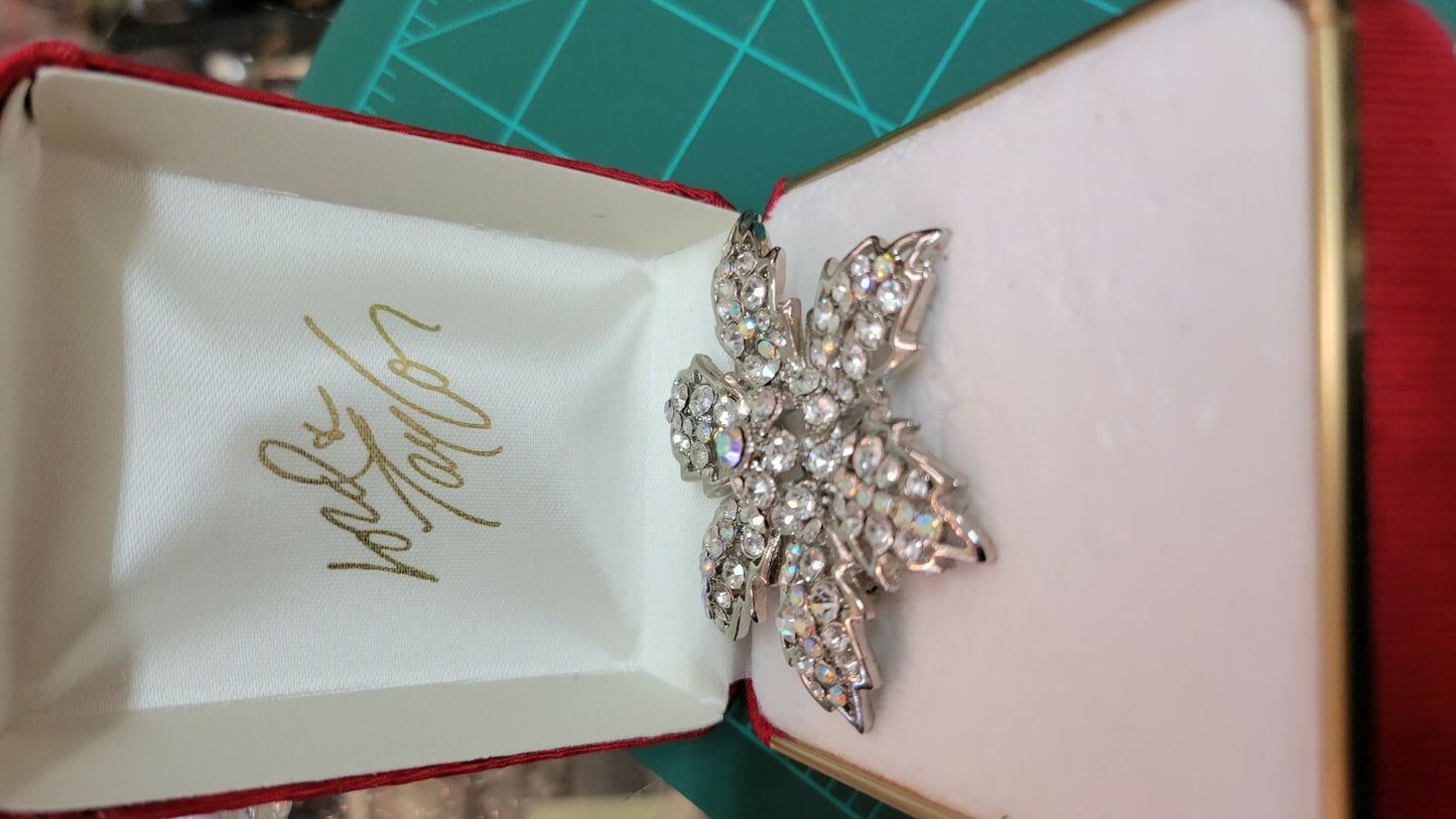 STERLING SILVER 20" CHAIN NECKLACE w Flower Rhinestone  Pendant Brooch Lord & Ta