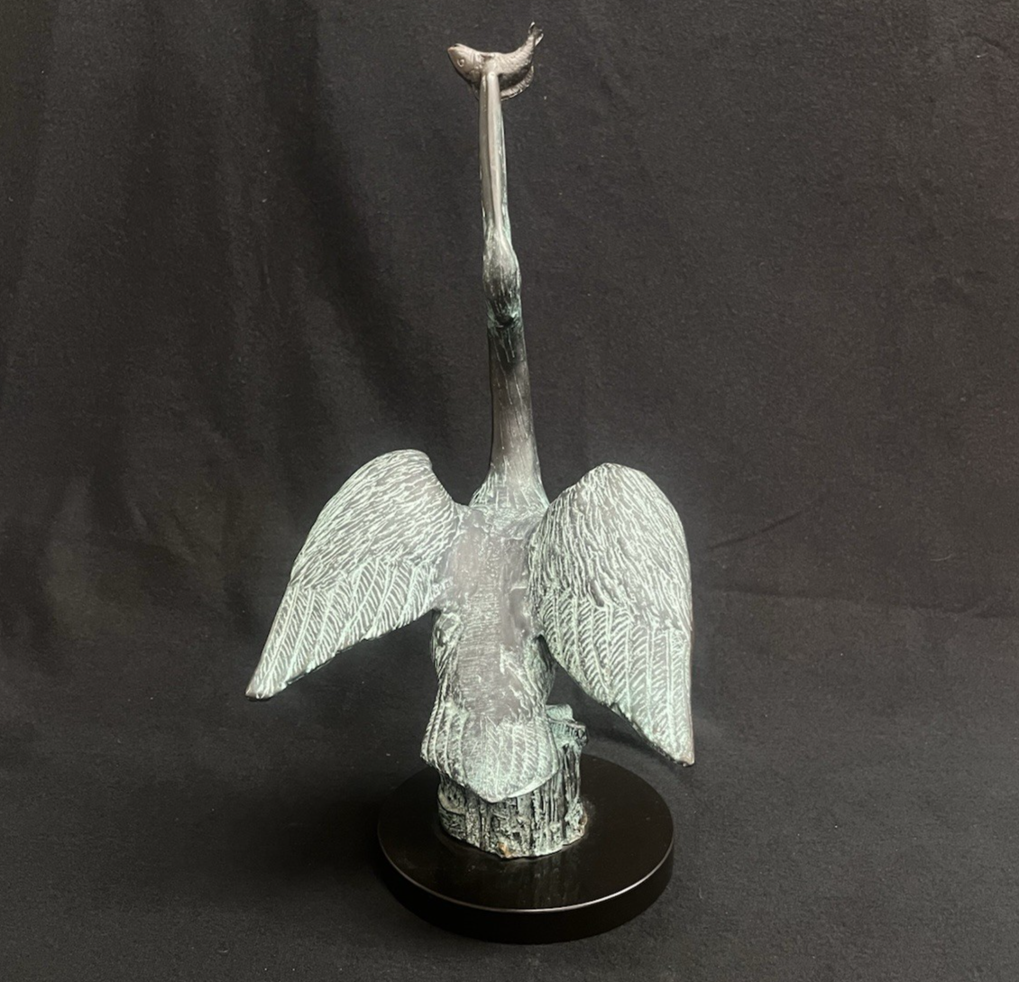 SPI Home Gallery Bronze Pelican Eating Fish Sculpture w/ Marble Base 15" PB2